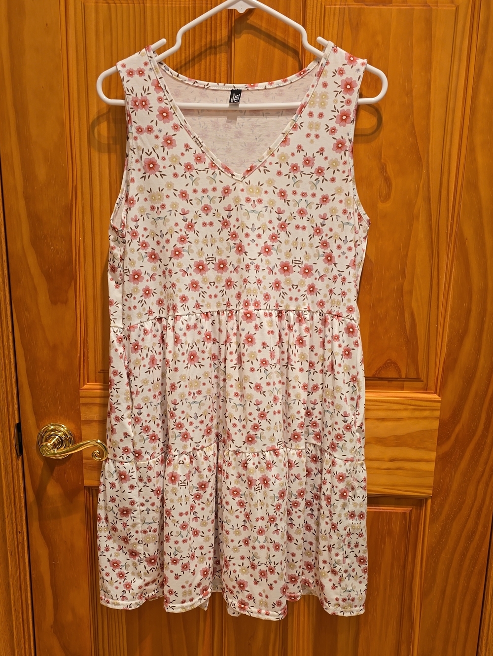 Sleeveless V-Neck Floral Tiered Casual Dress - Pink & White